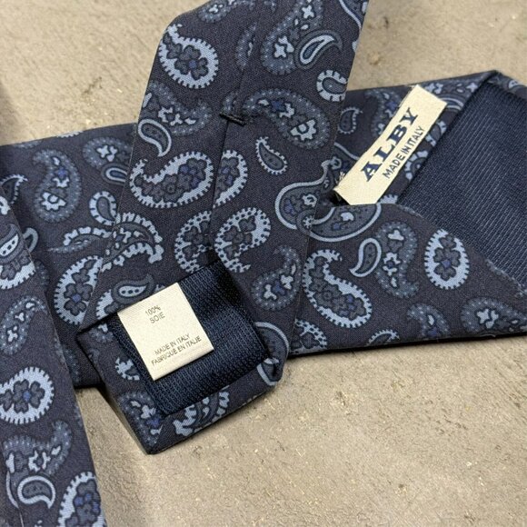Alby Paisley Tie 100% Silk Made in Italy Blue Woven 3" - Picture 5 of 5